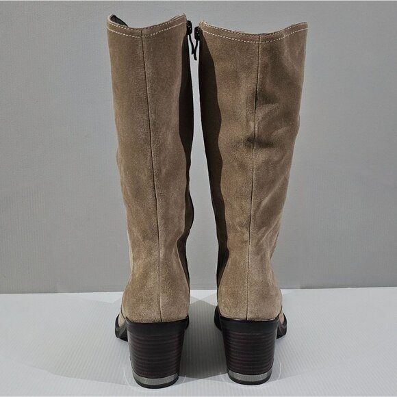 Vince Camuto Babellie Mid Calf Western Boot Square Toe Taupe Tan Suede Size 10 - Picture 8 of 14